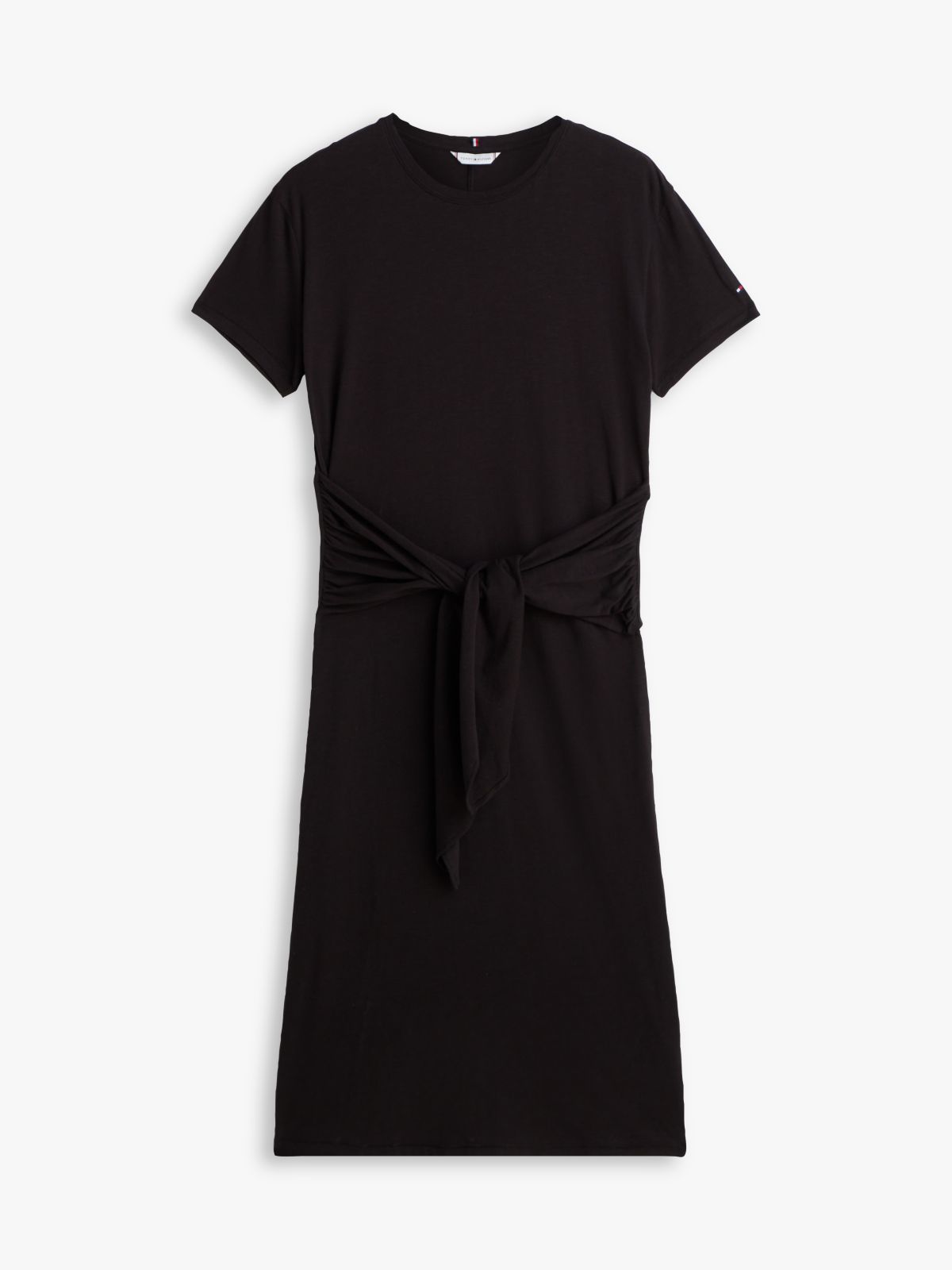 Tie-Front Slub Cotton Midi T-Shirt Dress — Black