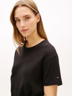 Tie-Front Slub Cotton Midi T-Shirt Dress — Black 2