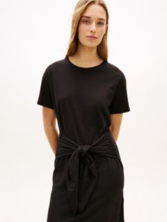 Tie-Front Slub Cotton Midi T-Shirt Dress — Black 3
