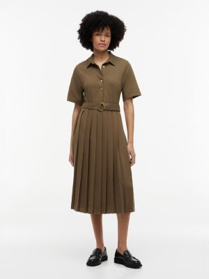 Mix Media Pleated Midi Dress, Mediterranean Olive