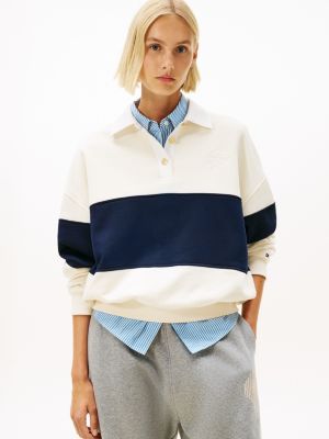 Gold-Button Stripe Rugby Sweatshirt, Calico