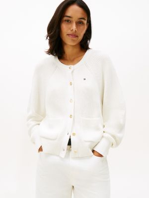 Gold-Button Relaxed Pocket Cardigan, Ivory