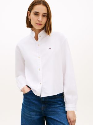 Ruffle-Trimmed Cropped Oxford Shirt
