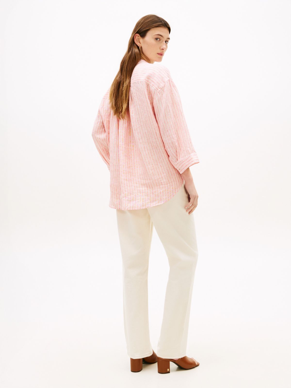 Collarless Linen Shirt — Fireworks