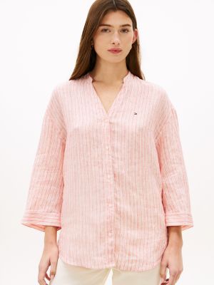 Collarless Linen Pullover Shirt, Fireworks