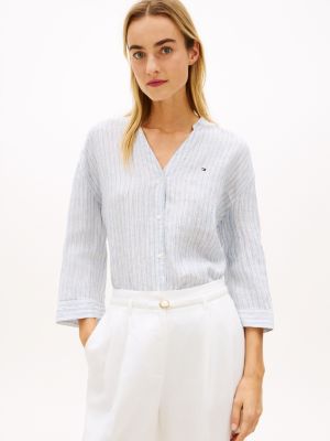 Collarless Linen Pullover Shirt