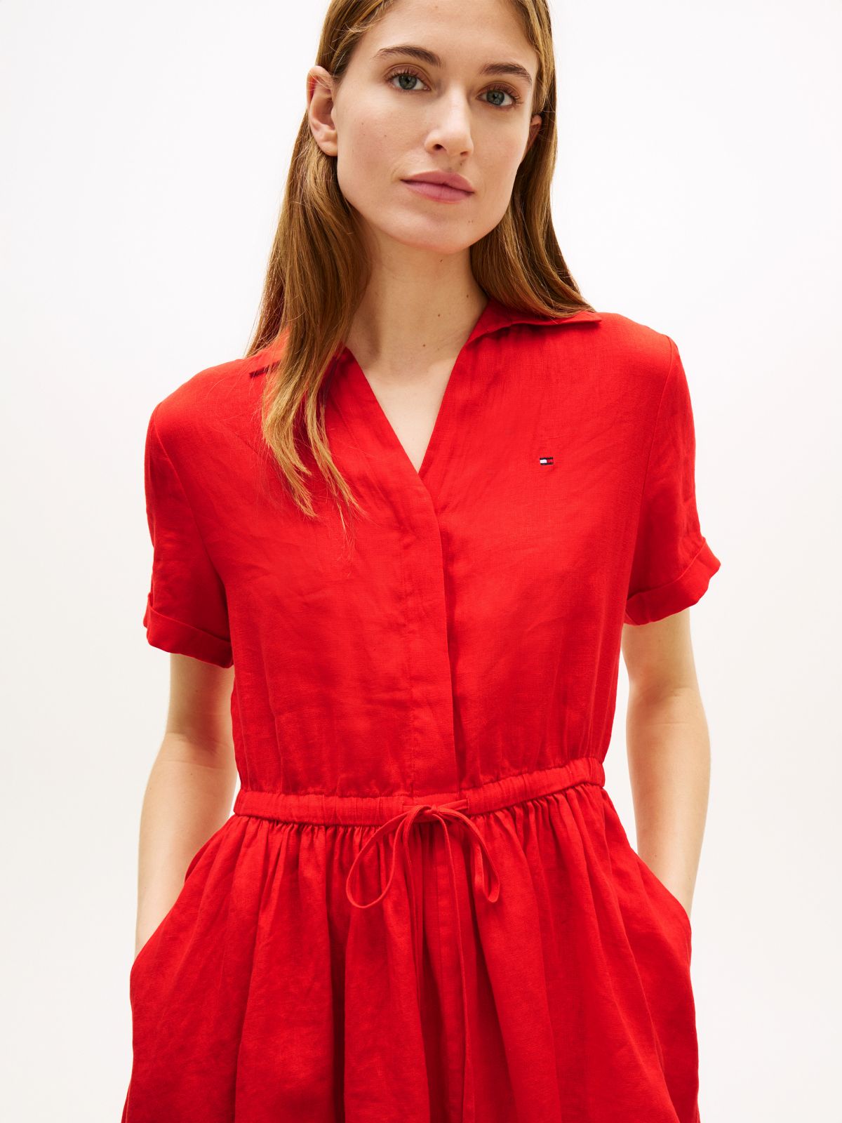 Linen Mini Shirtdress — Fireworks