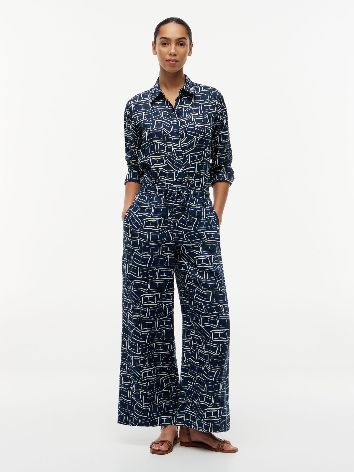 Relaxed Linen Pull-On Pant — Navy