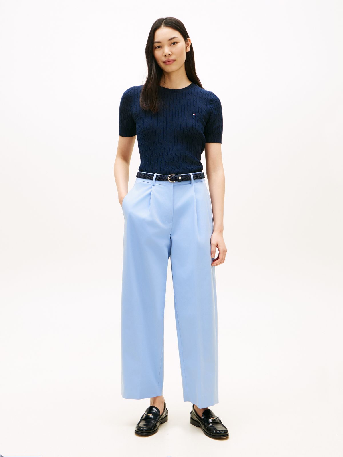 Pleated Twill Barrel Chino — Cloudy Blue