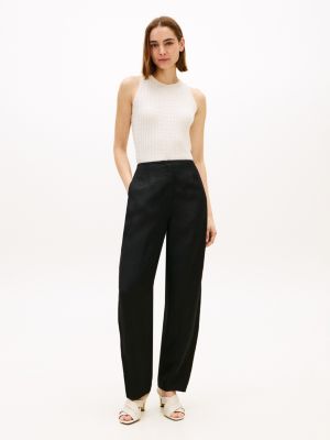 Tailored Linen-Blend Barrel Pant, Black