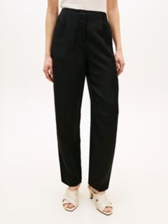 Tailored Linen-Blend Barrel Pant — Black 1