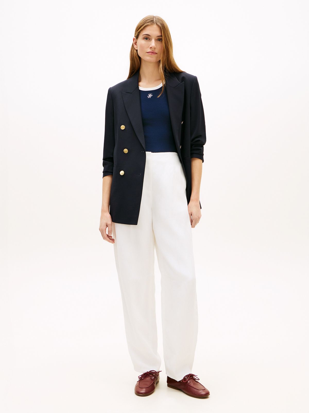 Tailored Linen-Blend Barrel Pant — Optic White