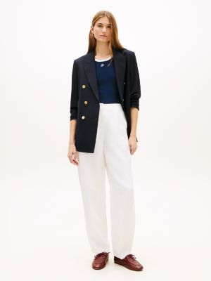 Tailored Linen-Blend Barrel Leg Pant, Optic White
