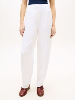 Tailored Linen-Blend Barrel Pant — Optic White 1