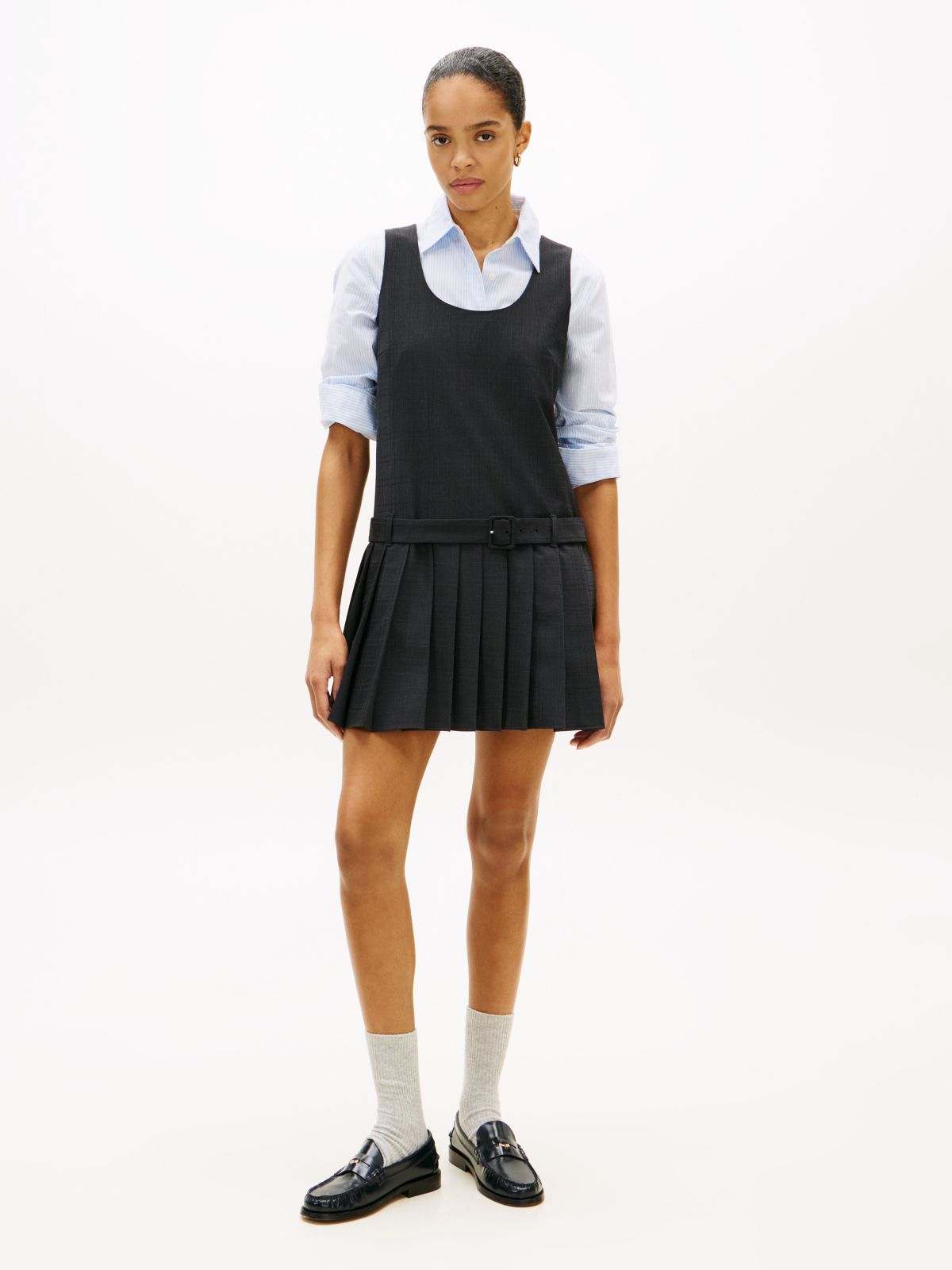 Wool-Blend Pleated Mini Dress — Grey Blend