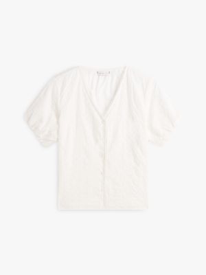Женские рубашки Tommy Hilfiger Embroidered Eyelet V-Neck Shirt — фото 5