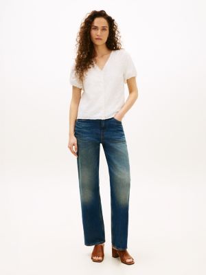 Женские рубашки Tommy Hilfiger Embroidered Eyelet V-Neck Shirt — фото 3
