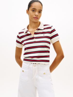 Tie-Front Stripe Stretch Pique Polo, Preppy Stripe Calico / Fireworks