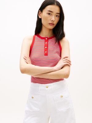 Stripe Gold-Button Henley Tank Top, Fireworks / Calico