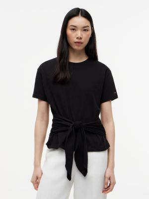 Tie-Front Slub Cotton T-Shirt, Black