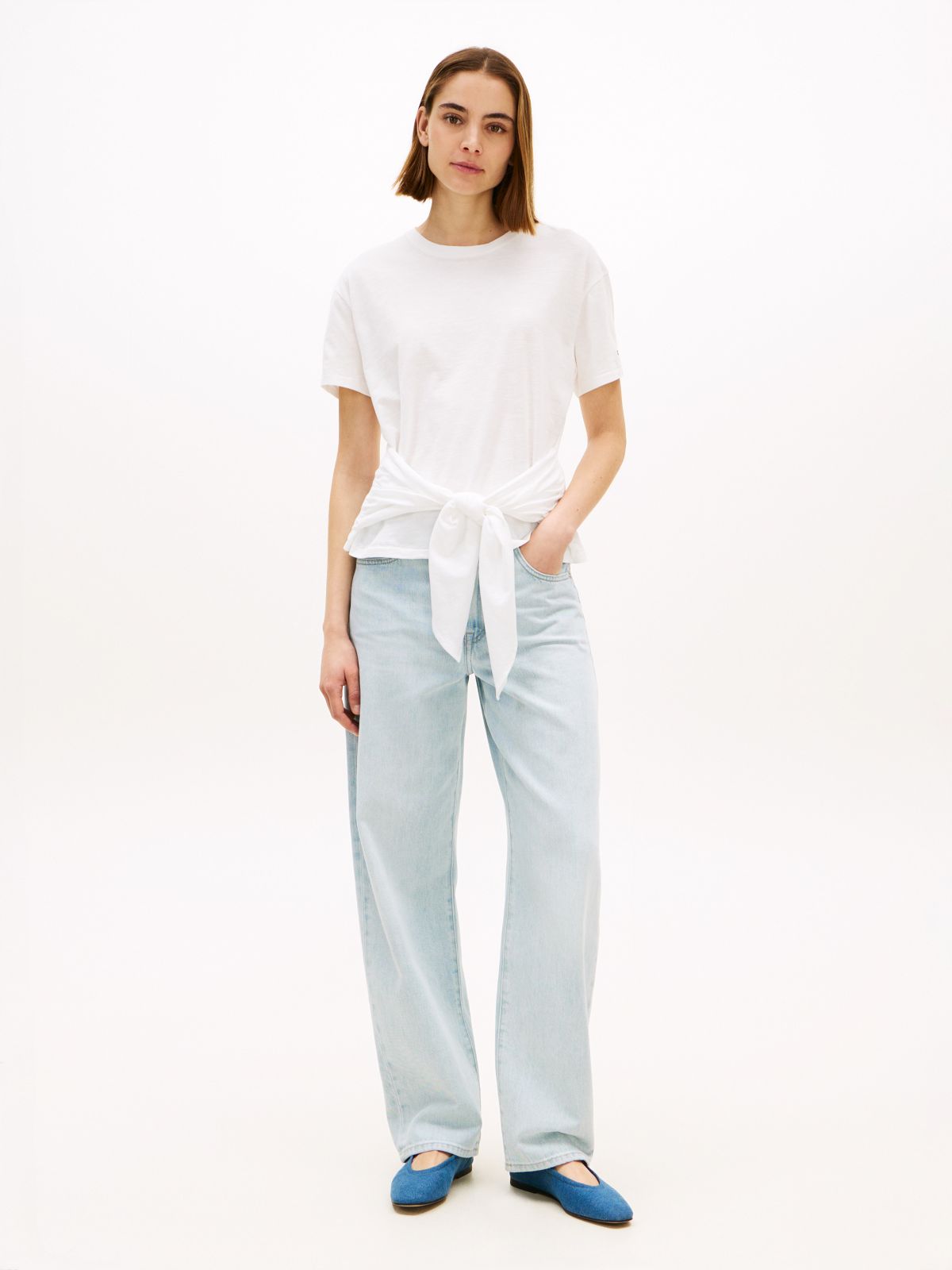 Tie-Front Slub Cotton T-Shirt — Ecru