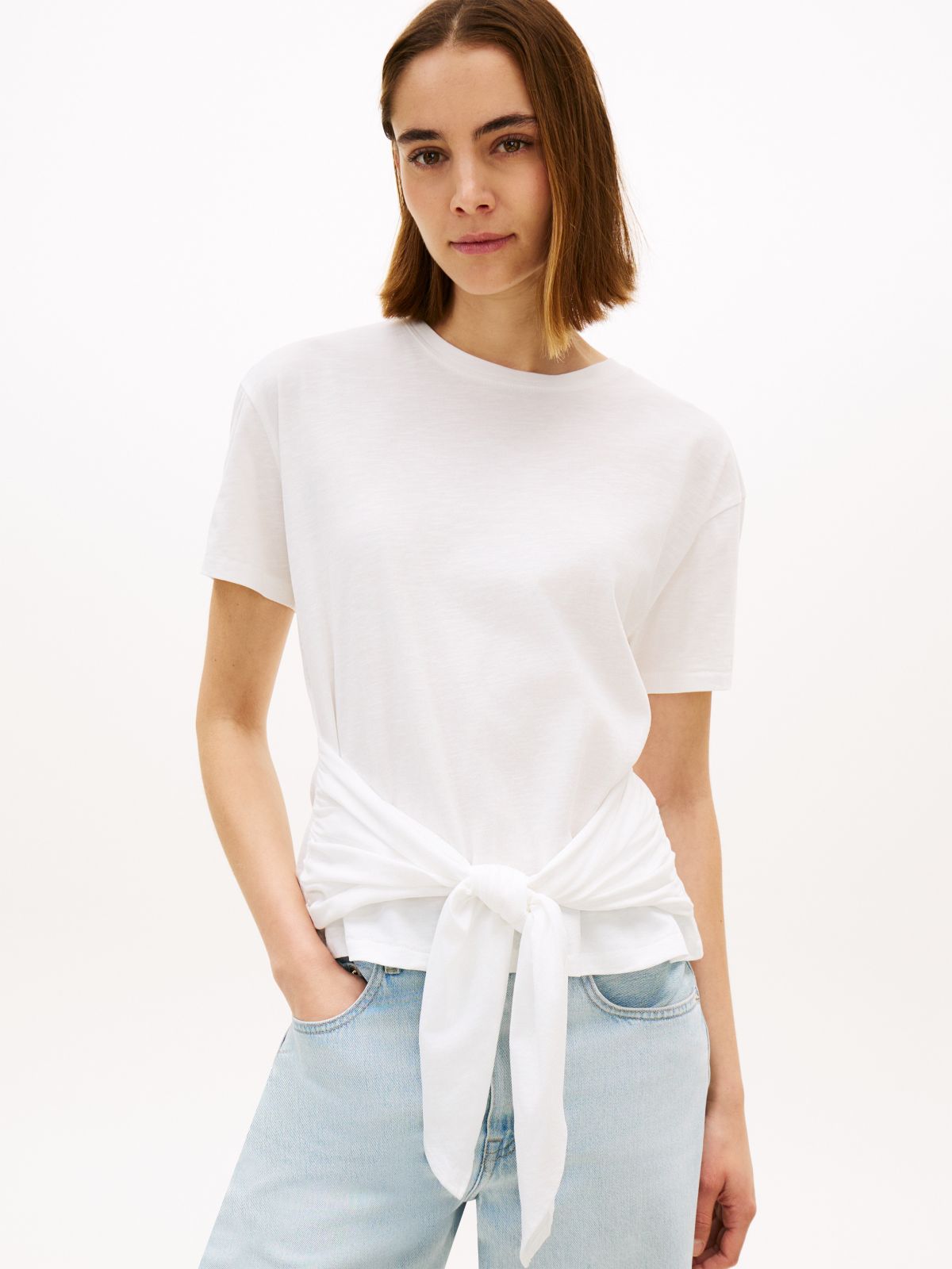 Tie-Front Slub Cotton T-Shirt — Ecru