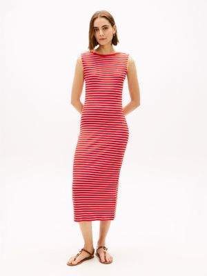Slim Fit Stripe Boatneck Midi Dress, Breton Stripe Fireworks / Calico
