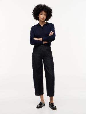 Elastic-Waist Mid-Rise Barrel Leg Jean, Pure