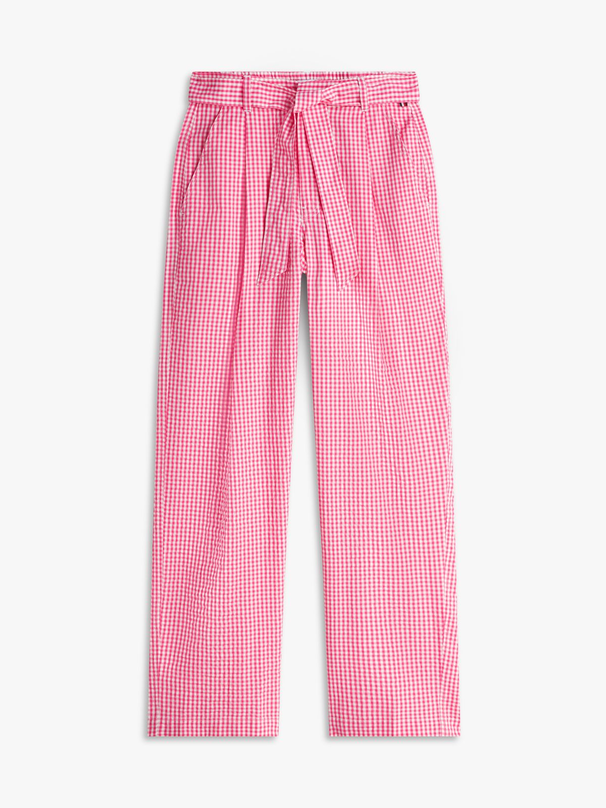 Belted Gingham Seersucker Tapered Pant — Pink Perfection / Ecru Gingham