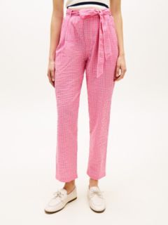 Belted Gingham Seersucker Tapered Pant — Pink Perfection / Ecru Gingham 1