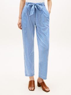 Belted Gingham Seersucker Tapered Pant — Blue Orbit / Ecru Gingham 1