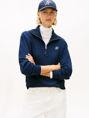 Monogram Fleece Quarter-Zip Sweatshirt, Dark Night Navy