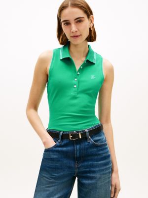 Slim Fit Sleeveless Script Monogram Polo, Jade Wink