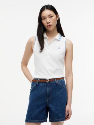 Slim Fit Sleeveless Script Monogram Polo, Ecru