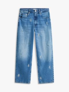 Allover Crest Mid-Rise Barrel Jean — Washed Denim 5