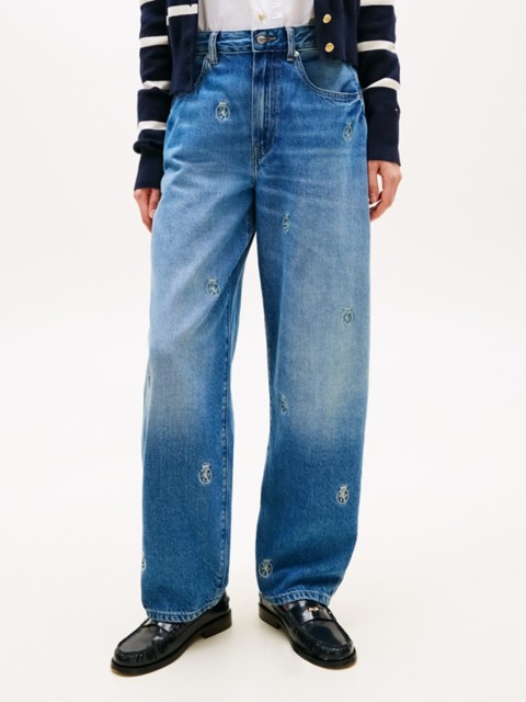Женские джинсы Tommy Hilfiger Allover Crest Mid-Rise Barrel Jean