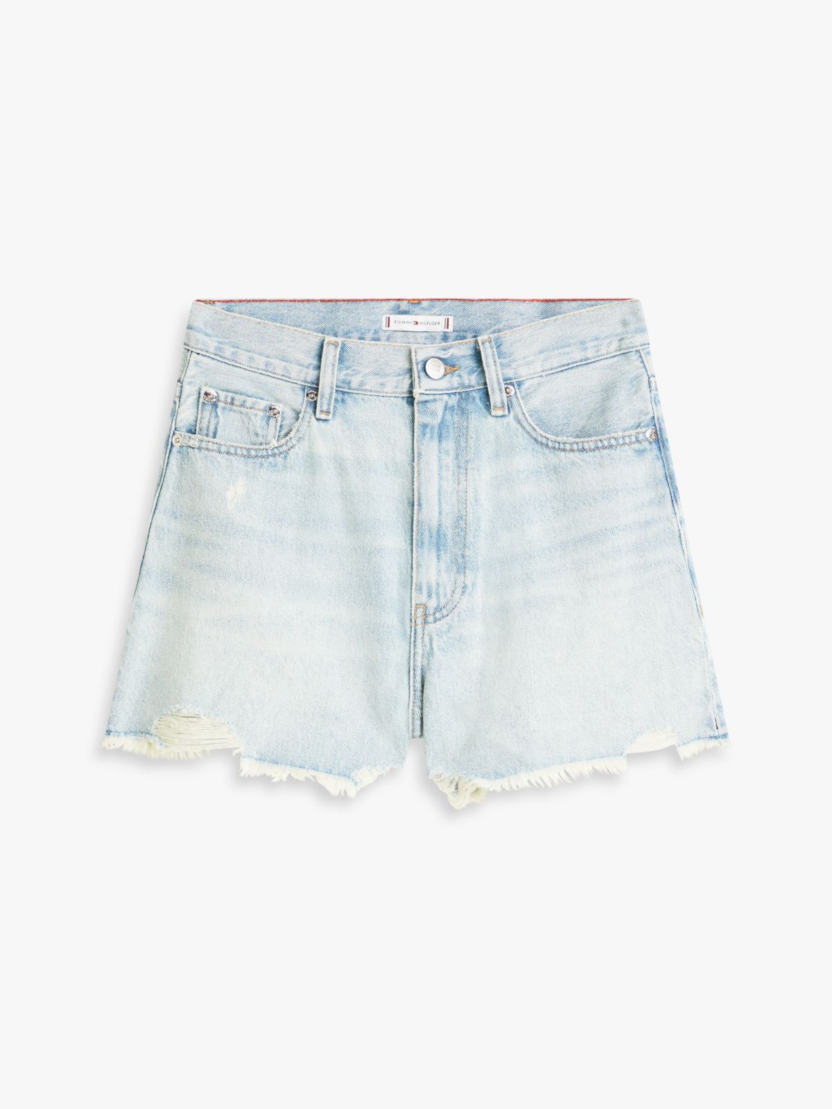 Distressed High-Rise Wide Denim Short — Washed Denim