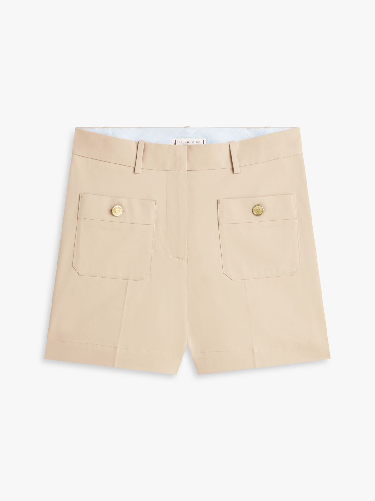 Gold-Button Twill Pocket Short — Beige