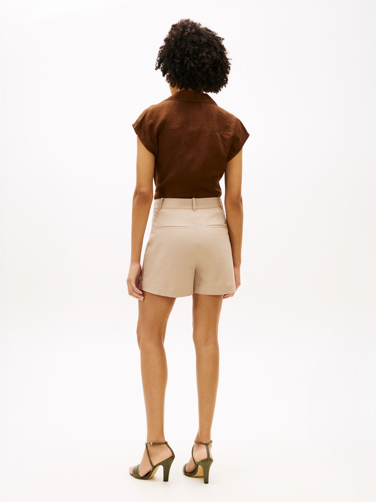 Gold-Button Twill Pocket Short — Beige