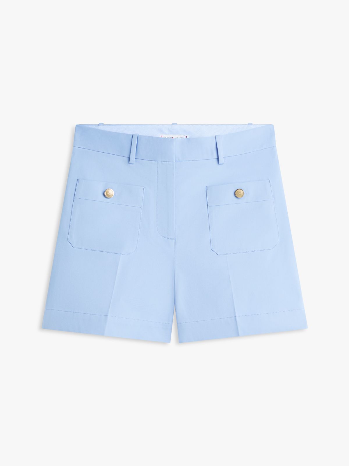 Gold-Button Twill Pocket Short — Cloudy Blue