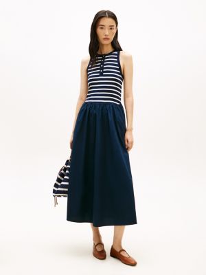 Mix Media Tank Dress, Breton Stripe Dark Night / Ecru