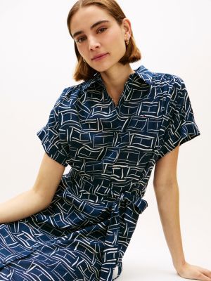 Tommy Hilfiger Flag Print Belted Linen Midi Shirtdress — фото 3