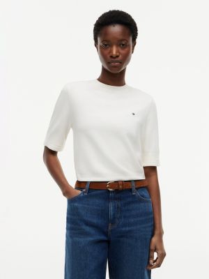 Short-Sleeve Crewneck Sweater, Ivory Petal