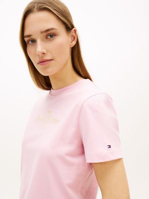 Женские футболки Tommy Hilfiger Gold-Tone Club Crest Logo T-Shirt — фото 3