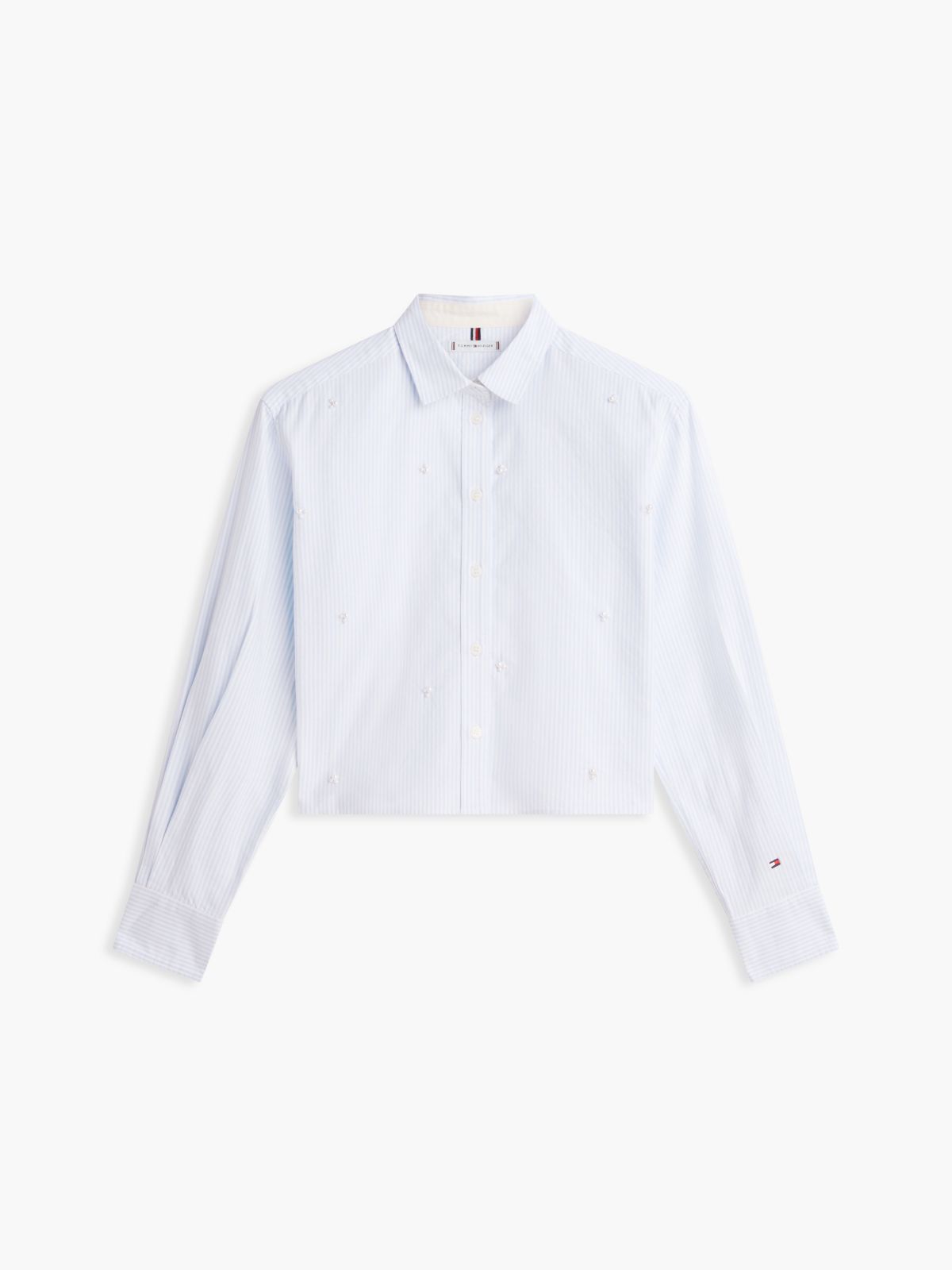 Embellished Cropped Poplin Shirt — Vessel Blue