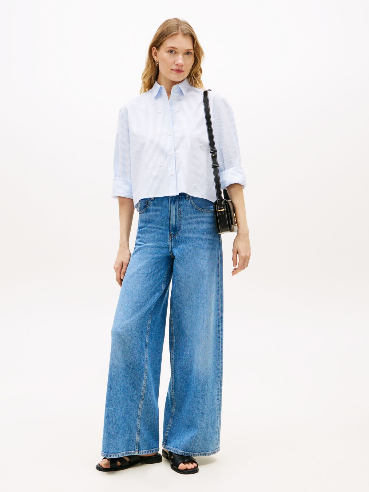 Embellished Cropped Poplin Shirt — Vessel Blue