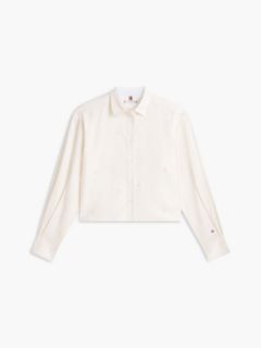 Embellished Cropped Poplin Shirt — Ecru 3