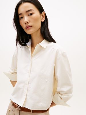 Женские рубашки Tommy Hilfiger Embellished Cropped Poplin Shirt — фото 4