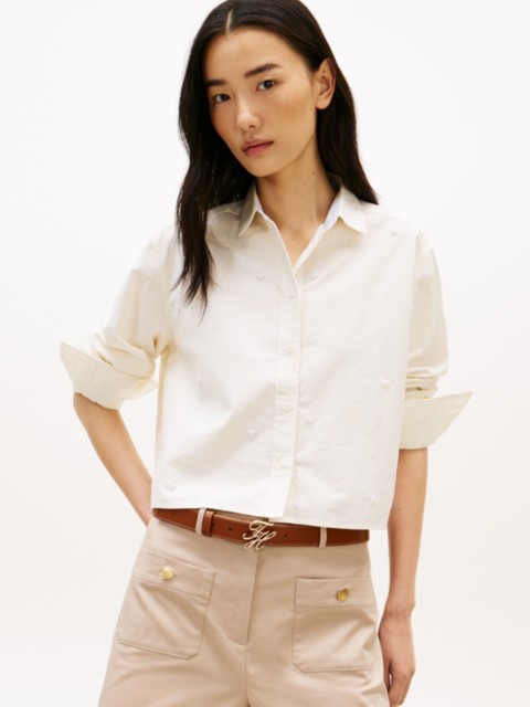 Женские рубашки Tommy Hilfiger Embellished Cropped Poplin Shirt