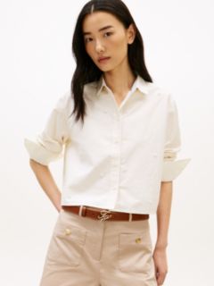 Embellished Cropped Poplin Shirt — Ecru 1
